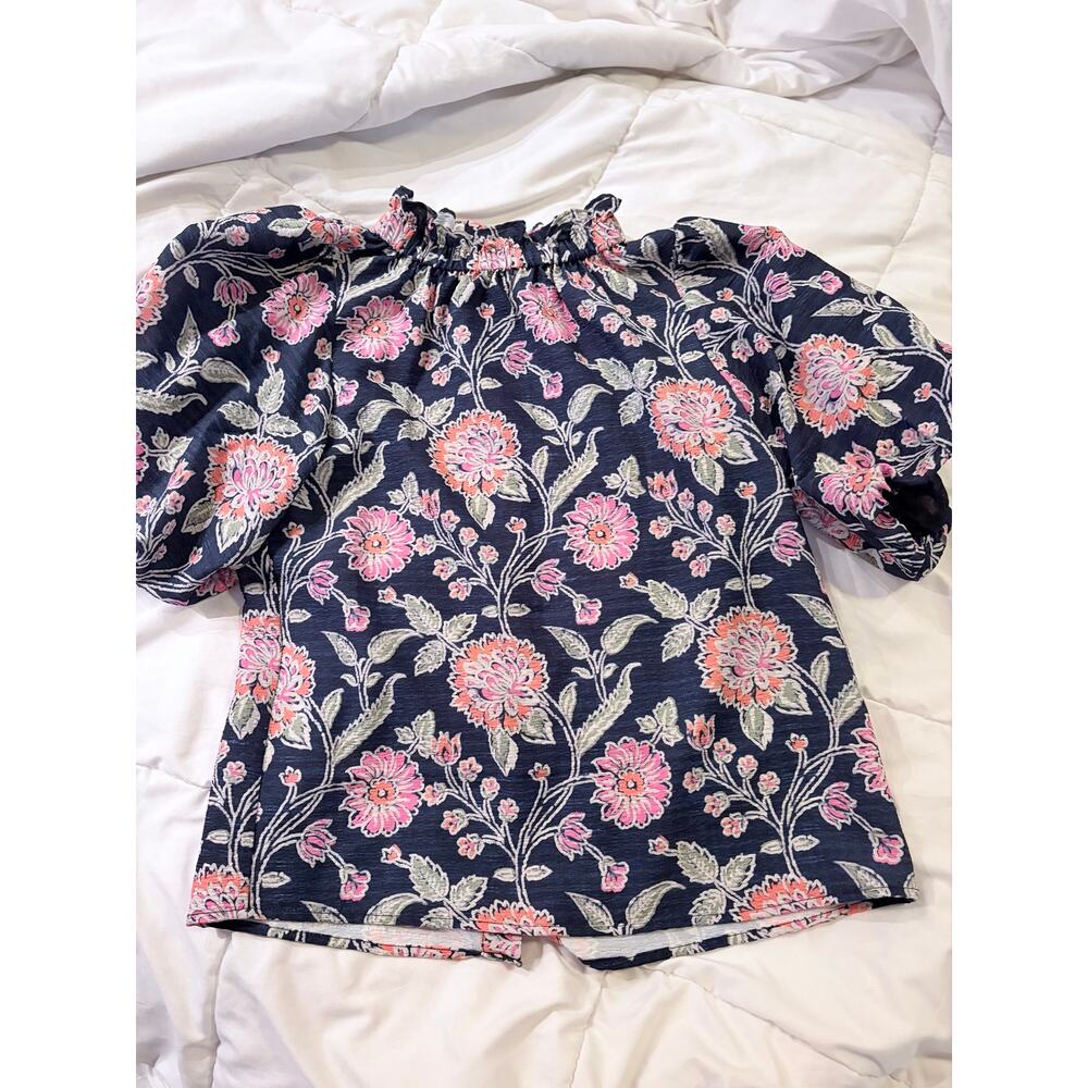 THML Navy Floral Puff Sleeve Blouse - Picture 7 of 7